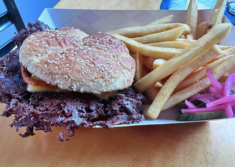 Image: a cheeseburger with very thin patties
