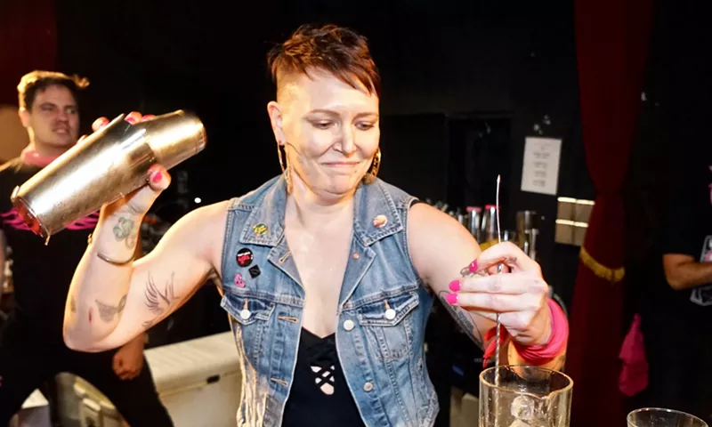 Image: Speed Rack southwest regional winner CC Chaput shows off her cocktail skills.