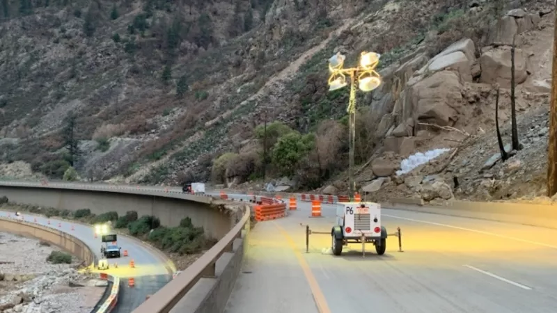Image: Lighting structures like this one help crews in Glenwood Canyon keep working when the sun starts to set.