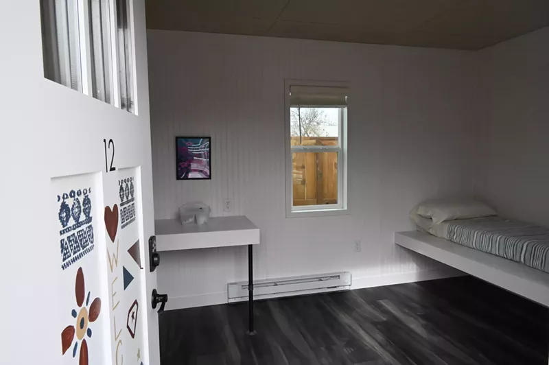 Image: Inside of a micro-community space for the homeless in Denver