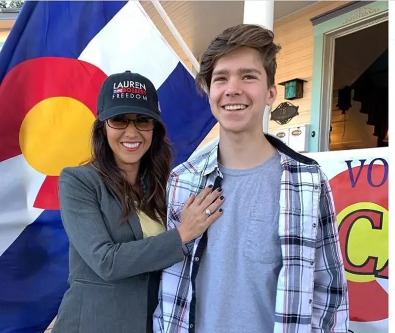 Image: Lauren Boebert standing with her son, Tyler Boebert