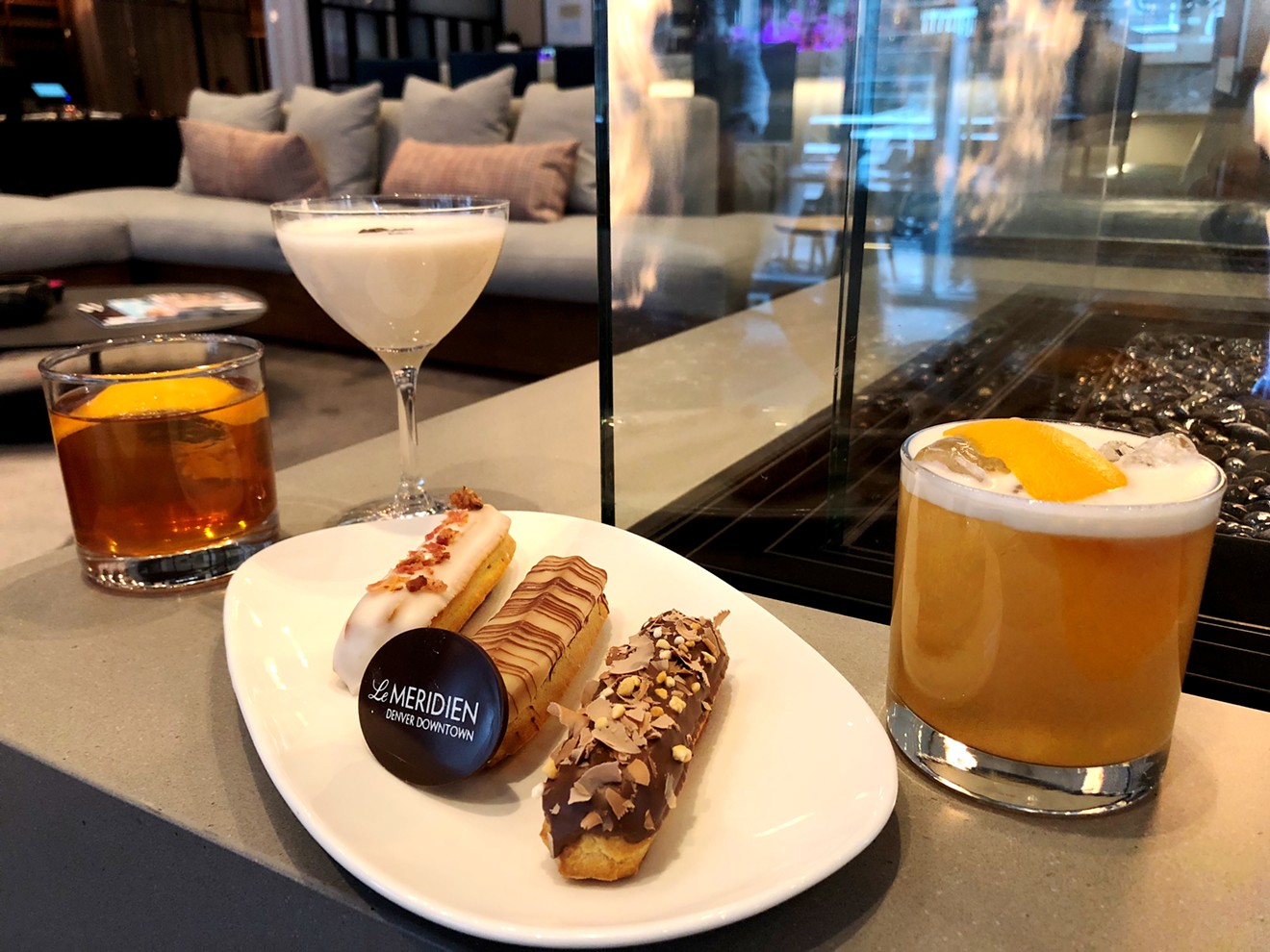 A trio of éclairs with cocktail pairings at Le Méridien.