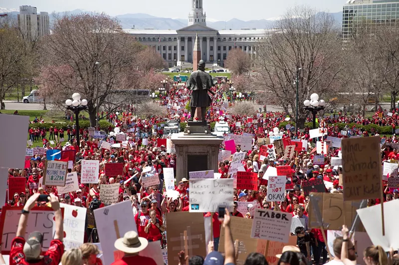 Image: Teachers rallied for more pay at the State Capitol last month.