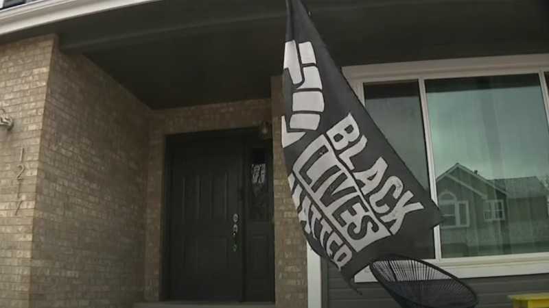 The Black Lives Matter flag flying outside the Wilkoff family home in Littleton.