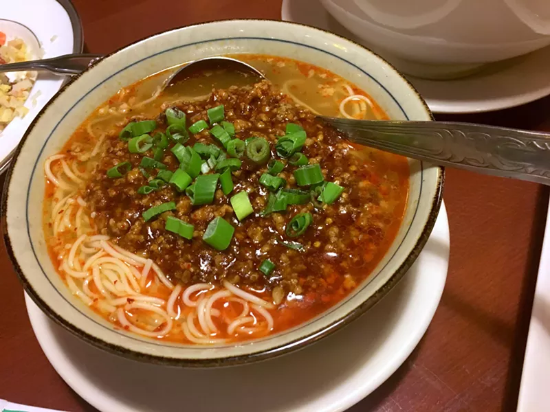 Image: Sunflower Asian Cafe's hot and tart dan dan noodle soup.