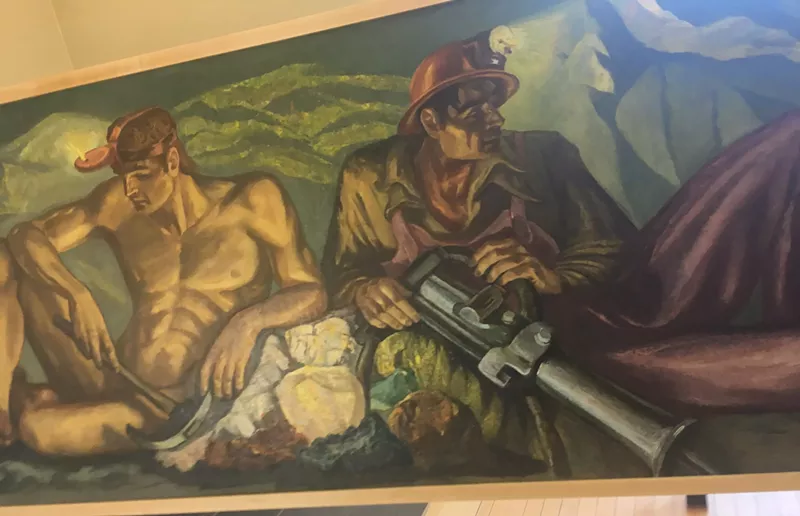 Image: A seventh painting in Irwin Hoffman's "History of Mining" series, made for the San Francisco World's Fair in 1938.