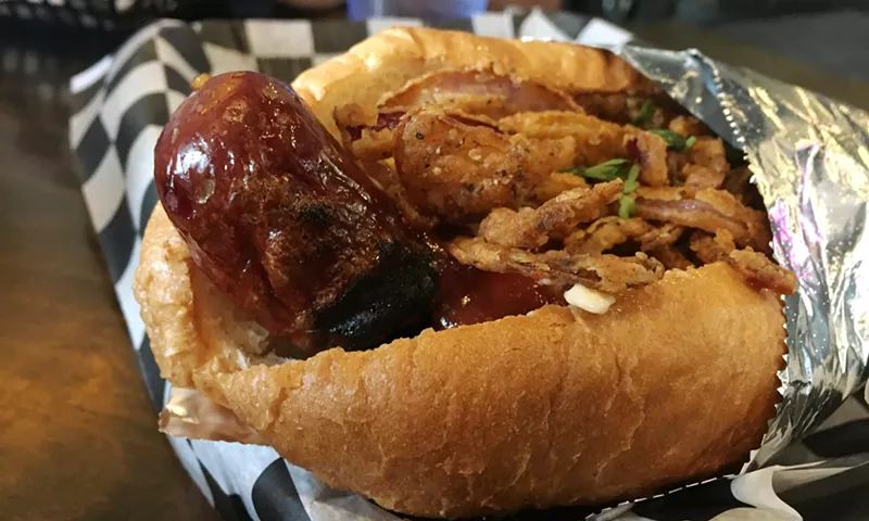 Image: Justin Brunson's wiener is popping up at Biker Jim's this month.