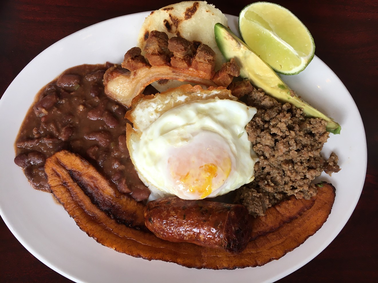 This is just the sampler size of the bandeja paisa at Los Parceros. Be prepared for leftovers.
