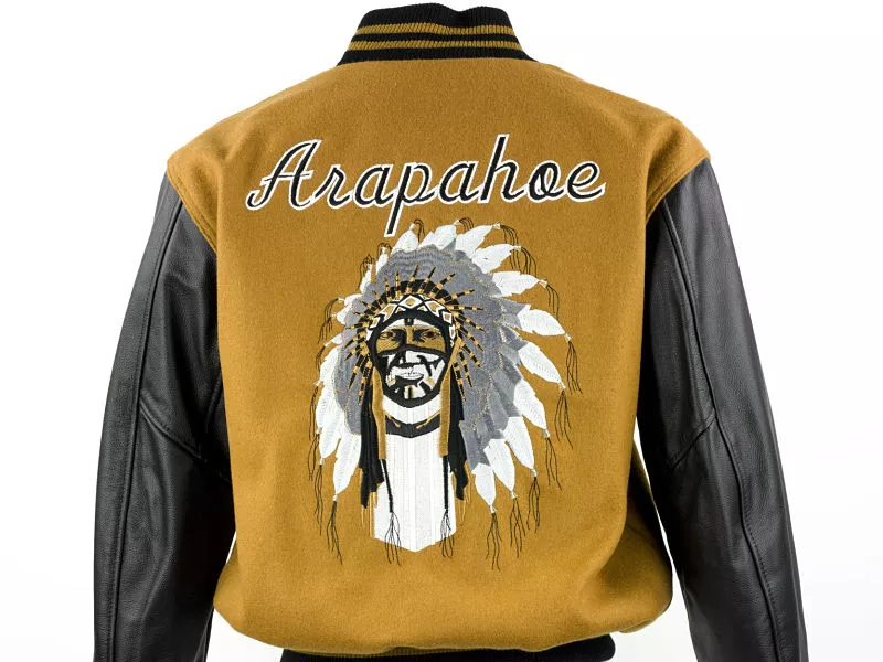 Image: Arapahoe High School letter jacket, designed by Wilbur Antelope in 2006.