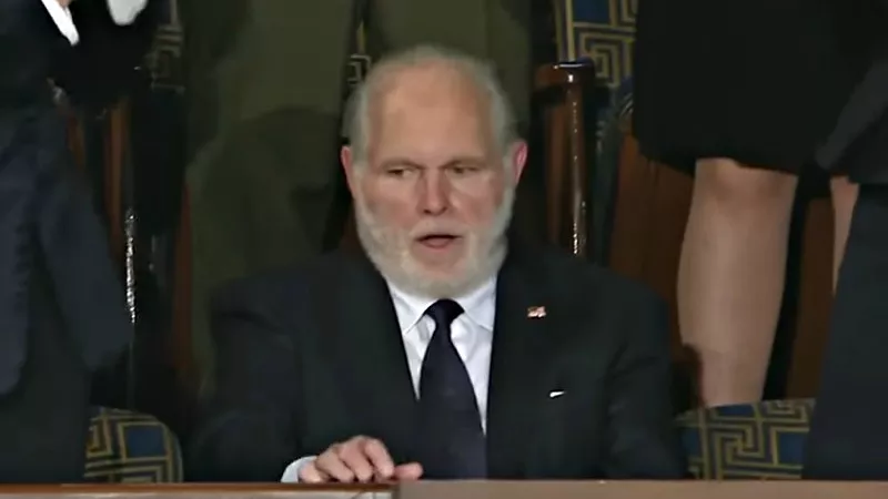 Image: Rush Limbaugh at last night's State of the Union address upon hearing he'd been awarded the Presidential Medal of Freedom.