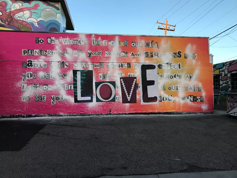 Image: Shannon Galpin's latest intervention on the most embattled wall in Denver.