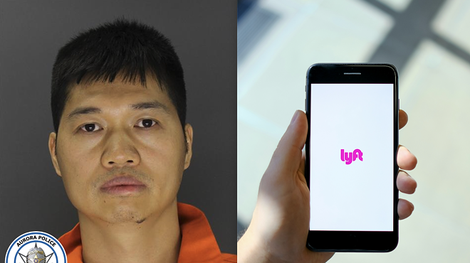 Shengfu Wu's mugshot next to a photo of a phone using the Lyft app.