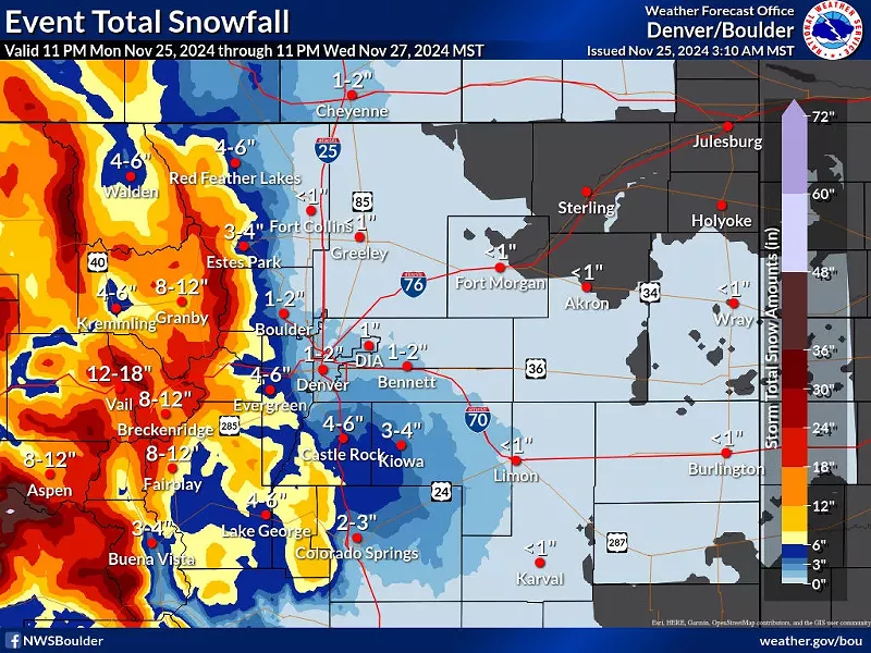 Image: Colorado snow forecast Thanksgiving week