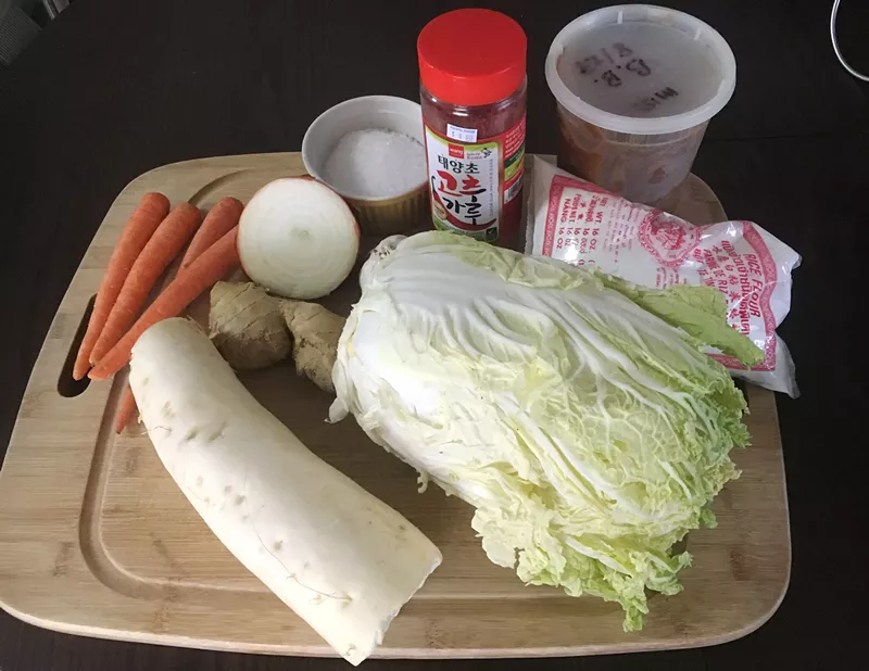 Image: Ingredients assembled to make kimchi. I was going to add carrots, but decided not to mess with the recipe.