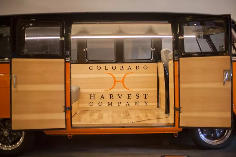 Image: Inside a the van at Colorado Harvest Company, a dispensary in Aurora.