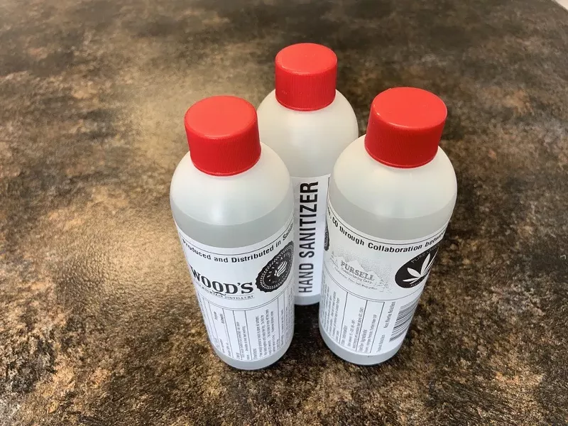 Image: Marijuana cultivator Pure Greens, Wood’s High Mountain Distillery, Elevation Beer Co. and Pursell Manufacturing have made about 5,000 bottles of hand sanitizer for Chaffee County so far.