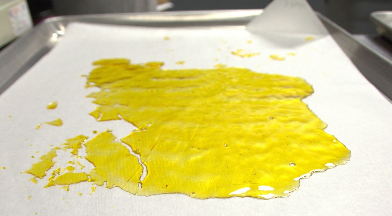 A slab of shatter, a popular, brittle form of marijuana concentrate.