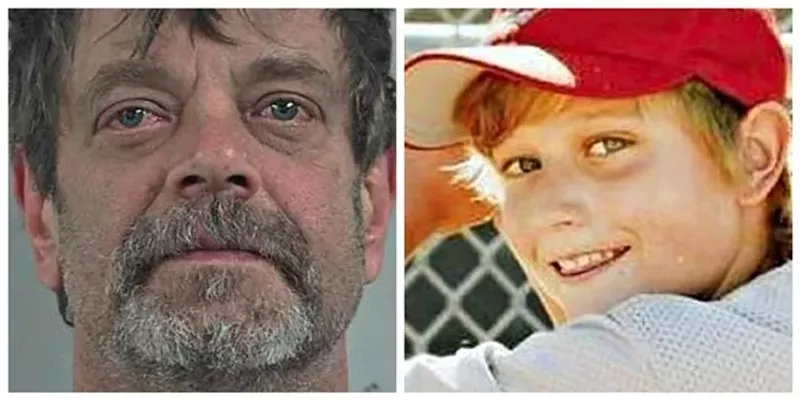 Image: Mark Redwine's 2017 booking photo and a family snapshot of the late Dylan Redwine.