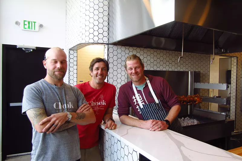 Image: Alex Seidel (right) at Chook with partners Randy Layman (left) and Adam Schlegel.