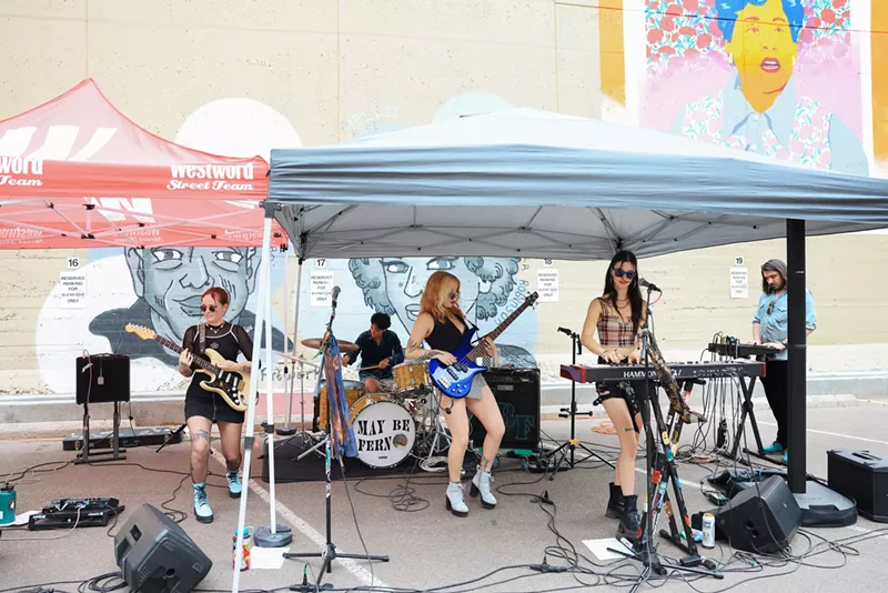 Image: Denver band May Be Fern performs a concert in the parking lot of Westword