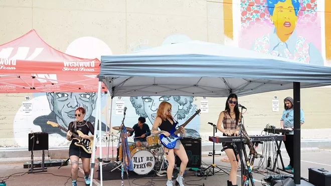 Denver band May Be Fern performs a concert in the parking lot of Westword