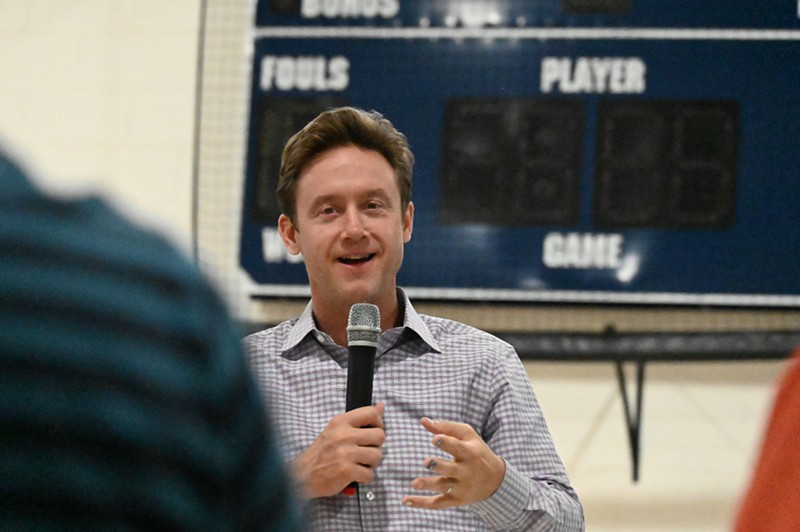 Mayor Mike Johnston talked to southwest Denver residents at the Harvey Park Recreation Center on Wednesday, July 23. The mayor promoted his Affordable Denver half-cent sales tax proposal despite recent hiccups with the City Council.