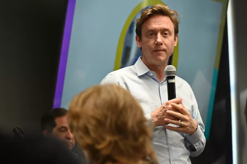 Image: Mike Johnston speaks.