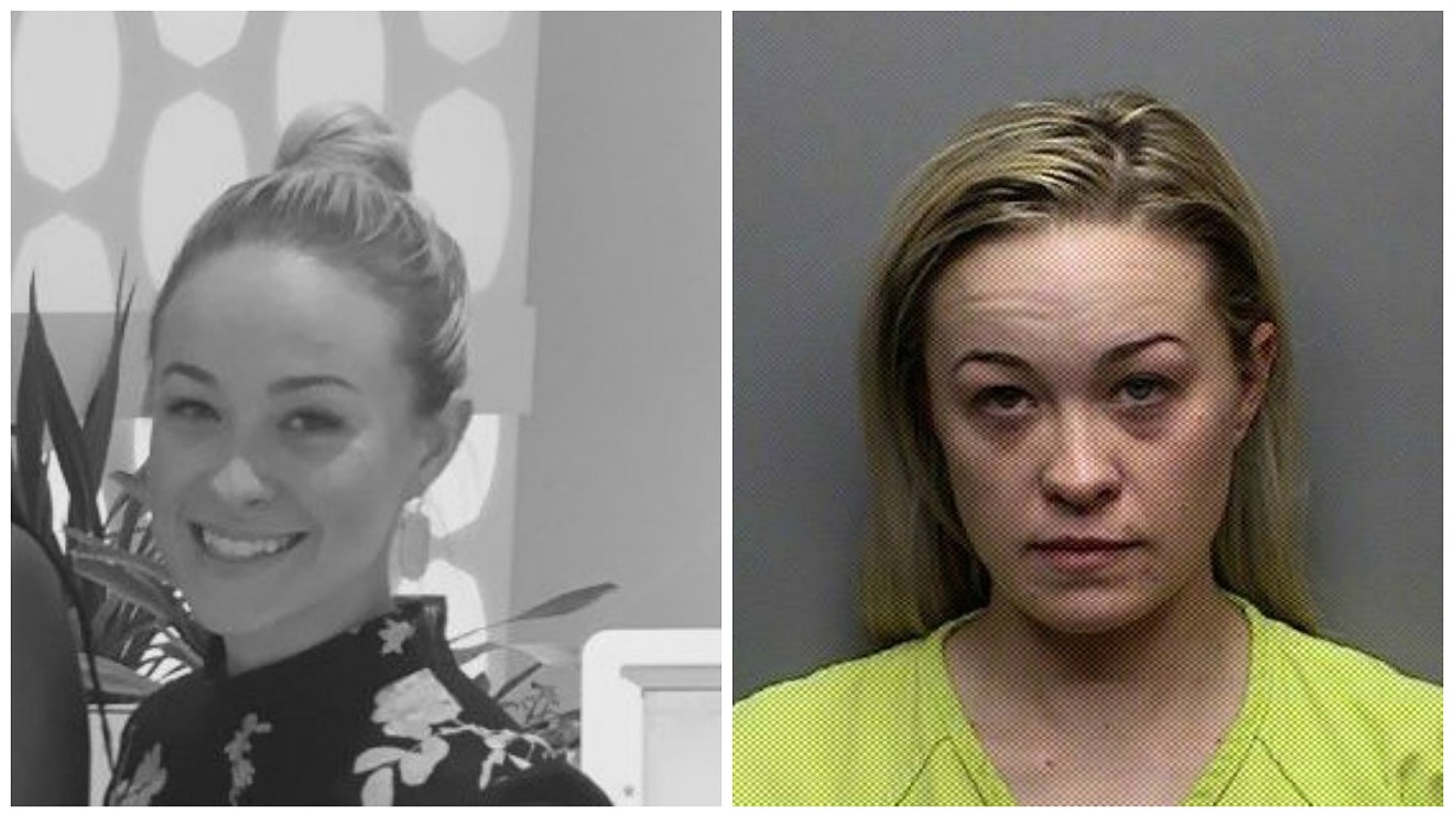 Meagan Osgood as seen in her LinkedIn portrait and her booking photo.