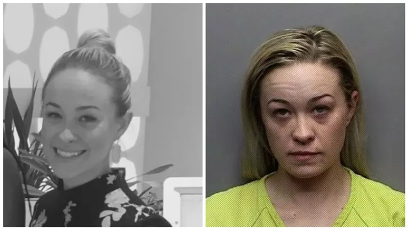 Image: Meagan Osgood as seen in her LinkedIn portrait and her booking photo.