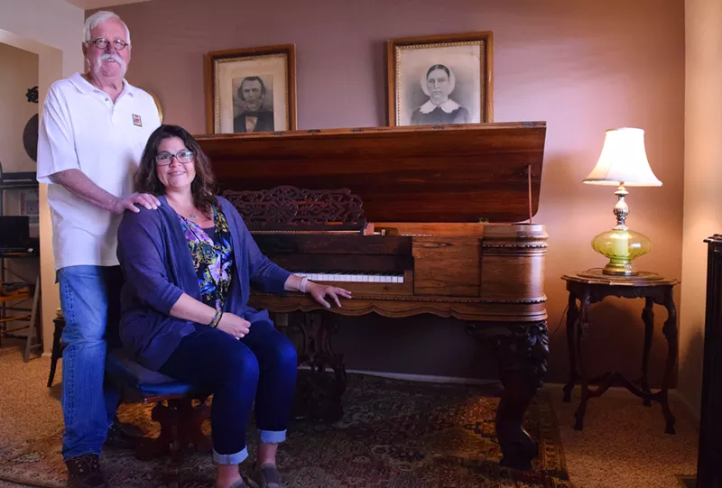 Image: Jeff Ball and Rochelle Ulrich in front of the Baby Doe Tabor piano.