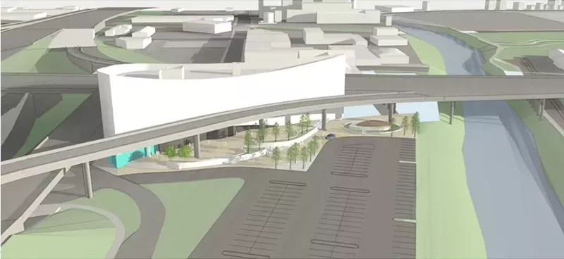 Image: The view of Denver's future Meow Wolf from Auraria Parkway.