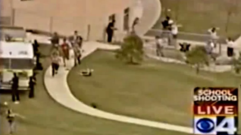 Image: Scenes of terror in the aftermath of the April 20, 1999, shooting at Columbine High School.