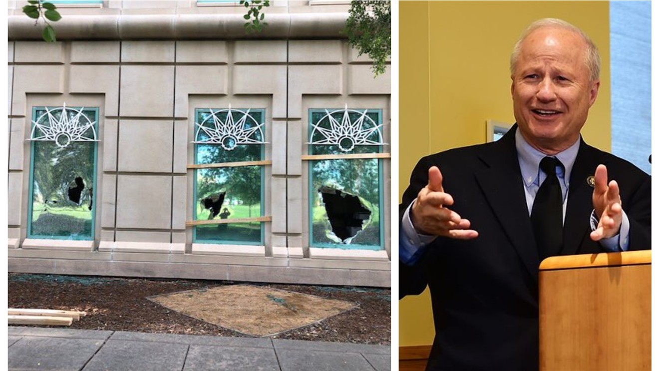 This photo of damaged windows at the Aurora Municipal Center was tweeted by Mayor Mike Coffman.
