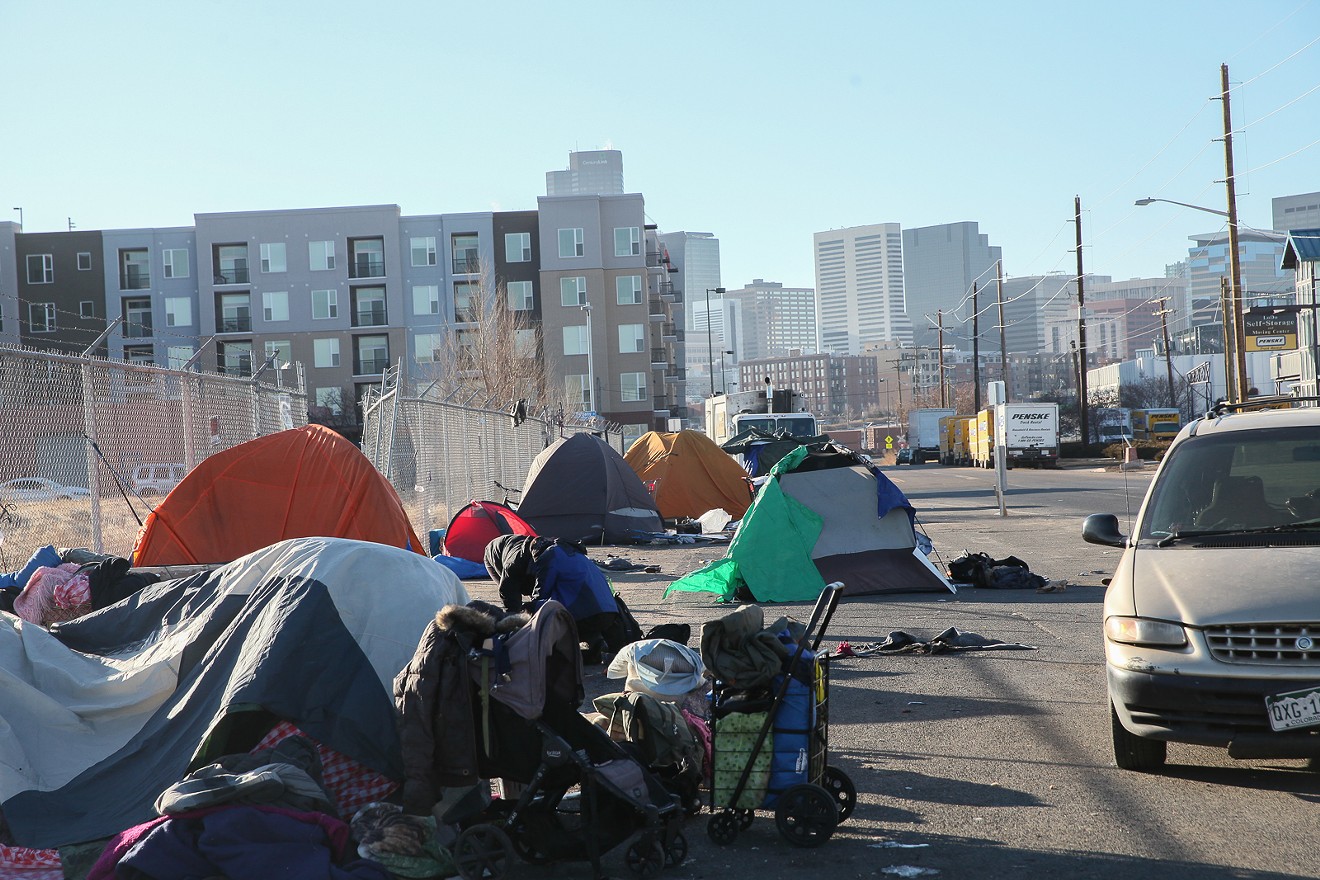 Homeless encampments along  Denargo Street in north Denver that were swept in January.