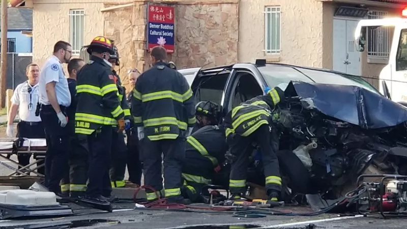 Image: The aftermath of a July 1 crash near South Bryant and West Alameda that injured two people and killed two dogs.