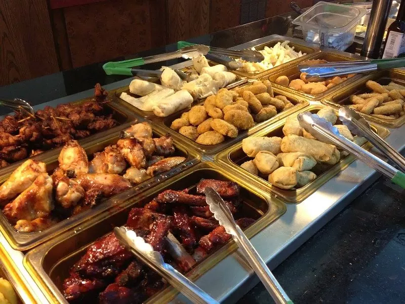 Image: Wings and things at the appetizer station at Mr. Panda.