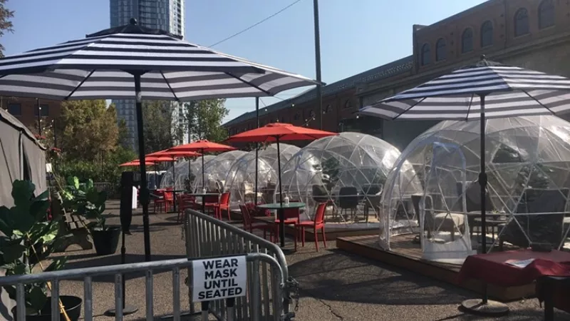Image: The crew of Restaurant Recovery set up these domes and other outdoor seating to help My Brother's Bar survive the winter.