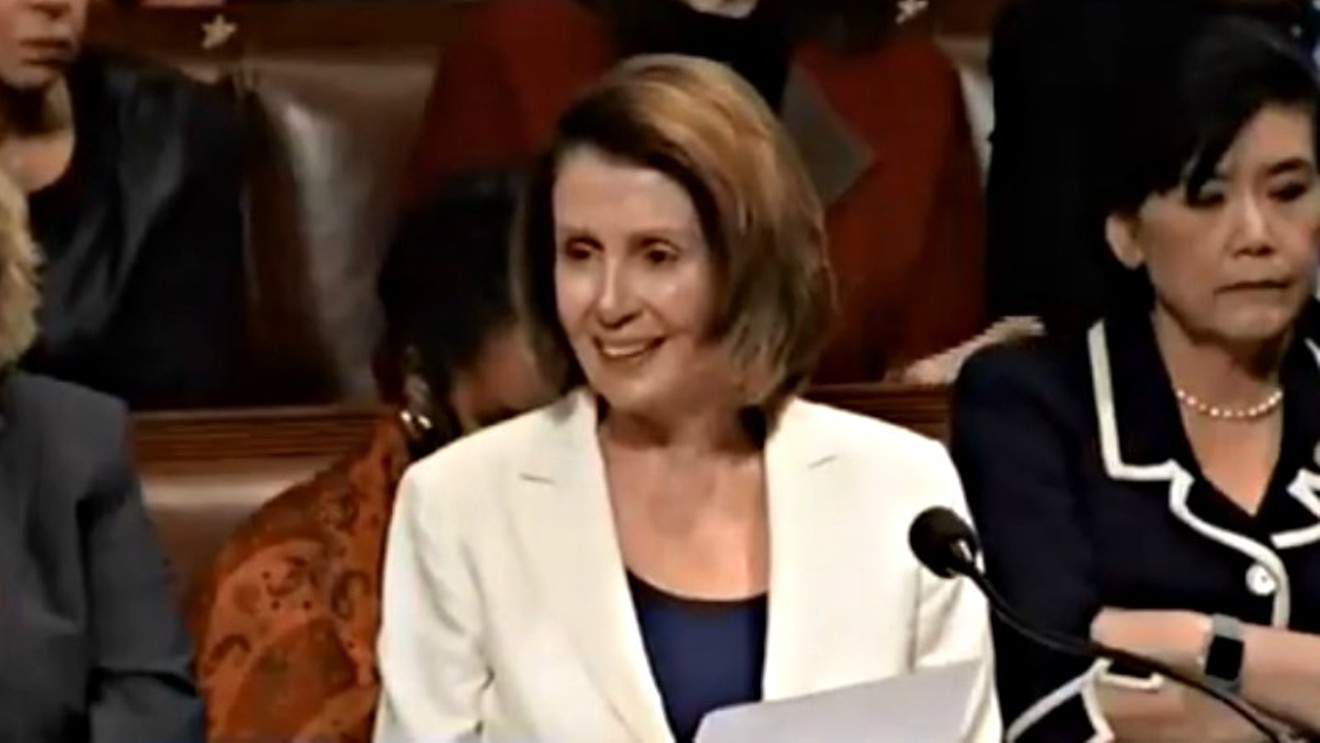 U.S. House minority leader Nancy Pelosi during her address about Colorado DREAMer Marco Dorado yesterday.