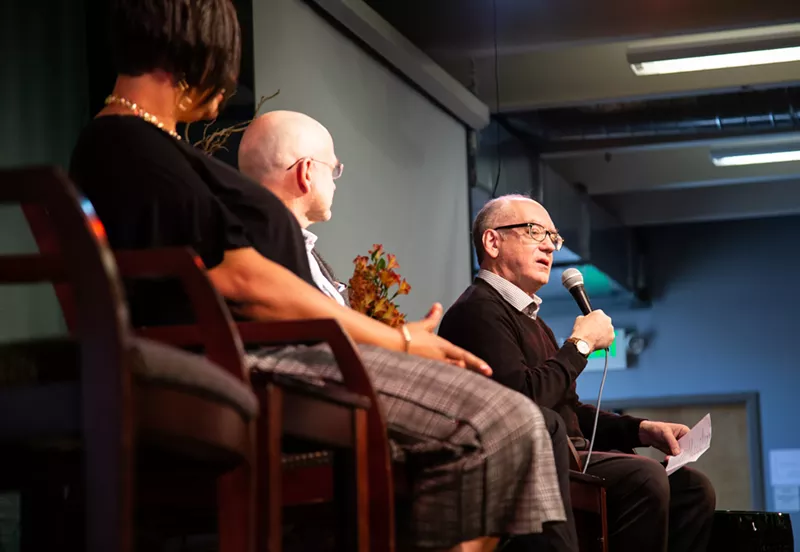Image: Naropa University president Charles Lief (right) speaks at a Naropa retreat in 2022.
