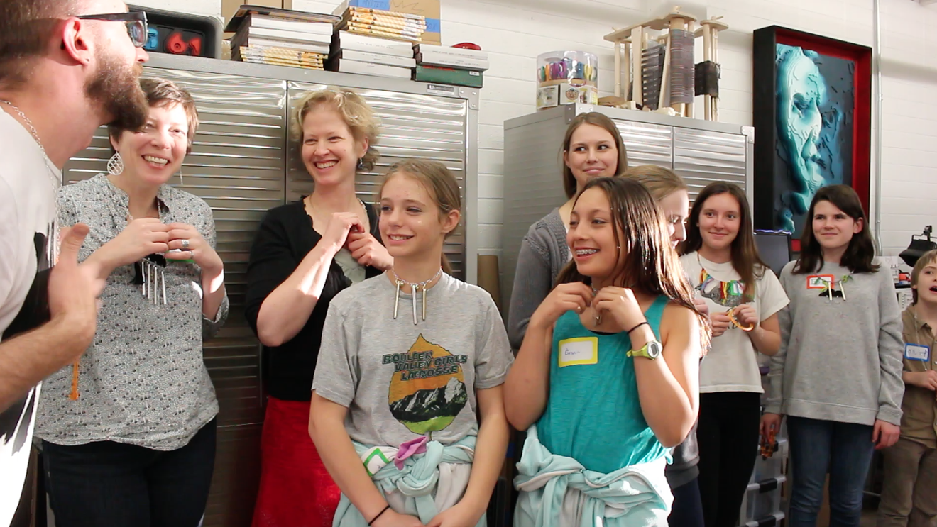 A hands-on musical-jewelry workshop with Nathan Hall at the Boulder Public Library.