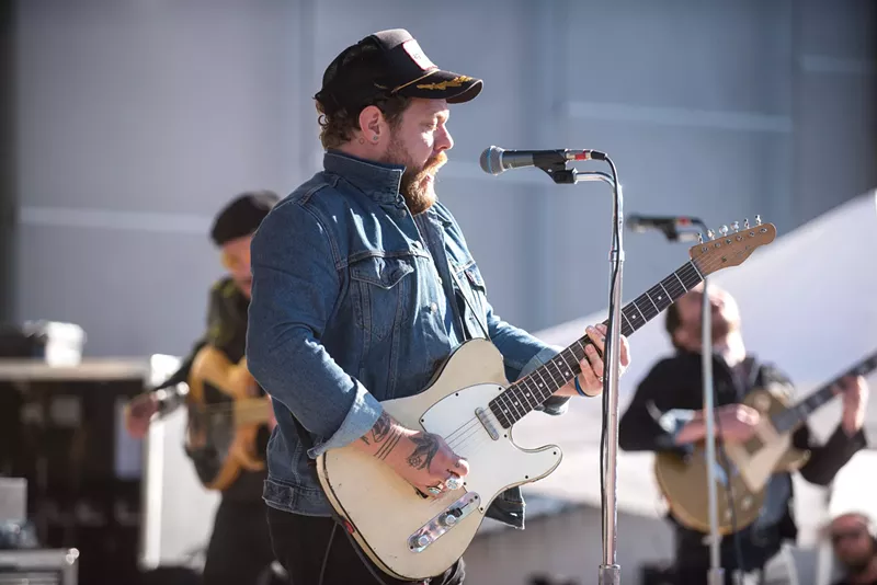 Image: Nathaniel Rateliff & the Night Sweats performing at the Not One More rally on Saturday, October 13