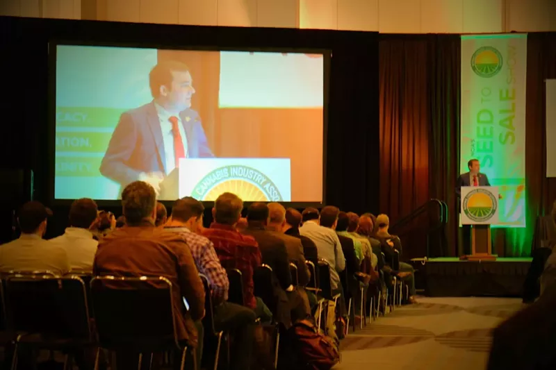 Image: Aaron Smith addresses the Seed to Sale convention crowd.