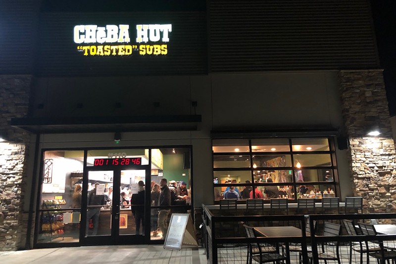 Neighbors line up for sandwiches during Cheba Hut's Stapleton opening in early 2019.