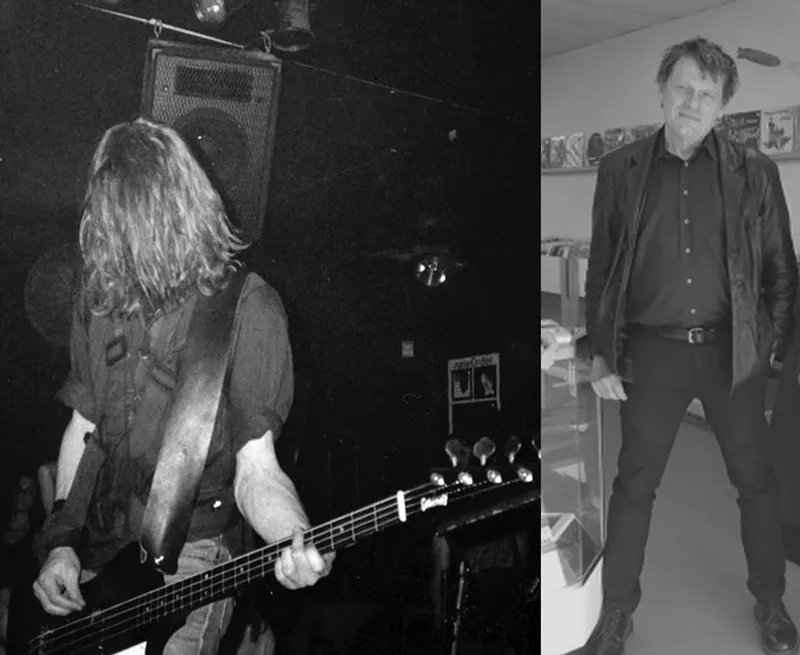 Image: black and white photo of punk rock guitarist then and now