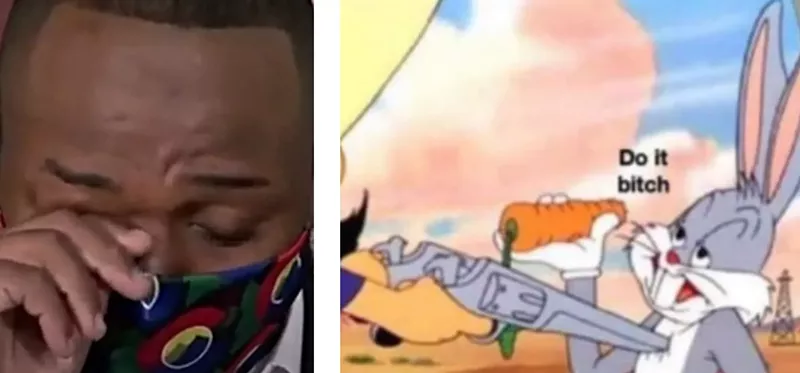 Image: A screen capture of Tay Anderson during a March 28 press conference and a Bugs Bunny meme he shared that was reproduced in the Investigations Law Group report.
