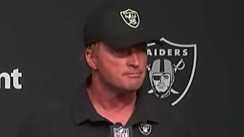 Image: Former Las Vegas Raiders coach Jon Gruden during an October 10 press conference in which he denied being a racist.