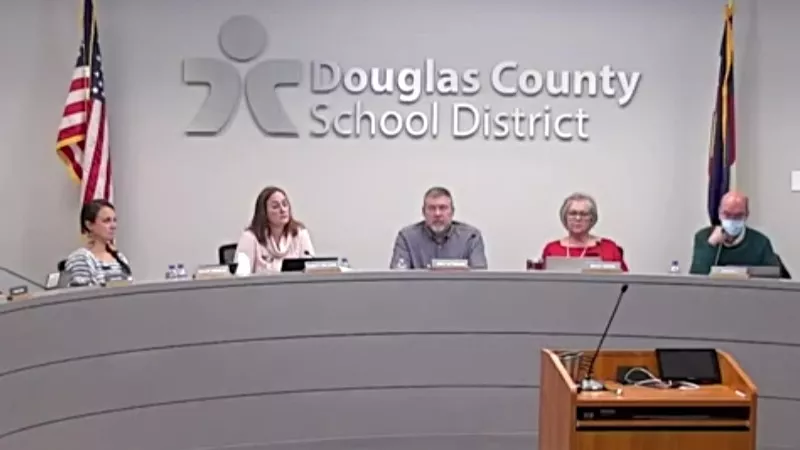 Image: Most of the Douglas County School Board members were unmasked at the December 7 meeting.