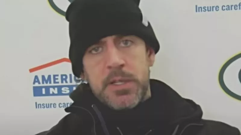 Image: Green Bay Packers quarterback Aaron Rodgers after his team lost to the San Francisco 49ers on January 22.