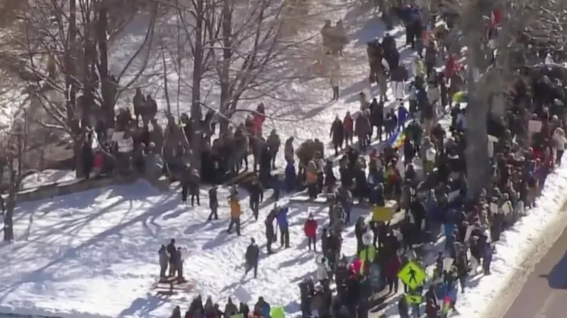 Image: An aerial view of a Douglas County Schools teacher protest on February 3.