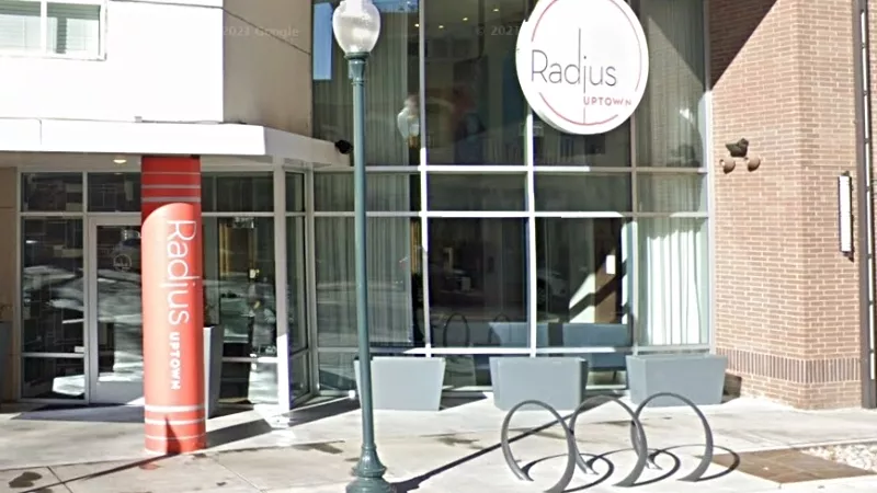 Image: Radius Uptown Apartments, 1935 Logan Street, lists studios starting at $1,535, one bedrooms with a base price of $1,795 and two bedrooms for $2,855 and up.